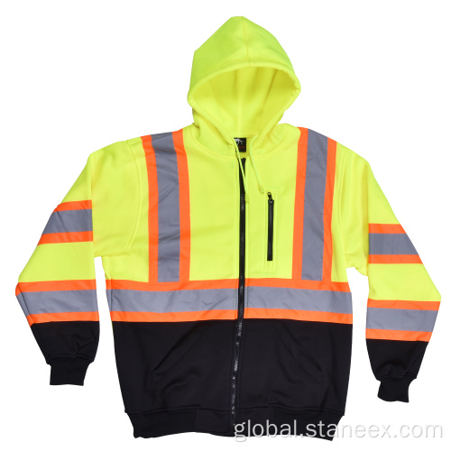 High Visibility Reflective Hoodie High Visibility Black Bottom Zip-Up Fronts Safety Hoodie Factory